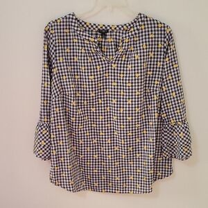 Talbots Navy And White Gingham Blouse, Size X
